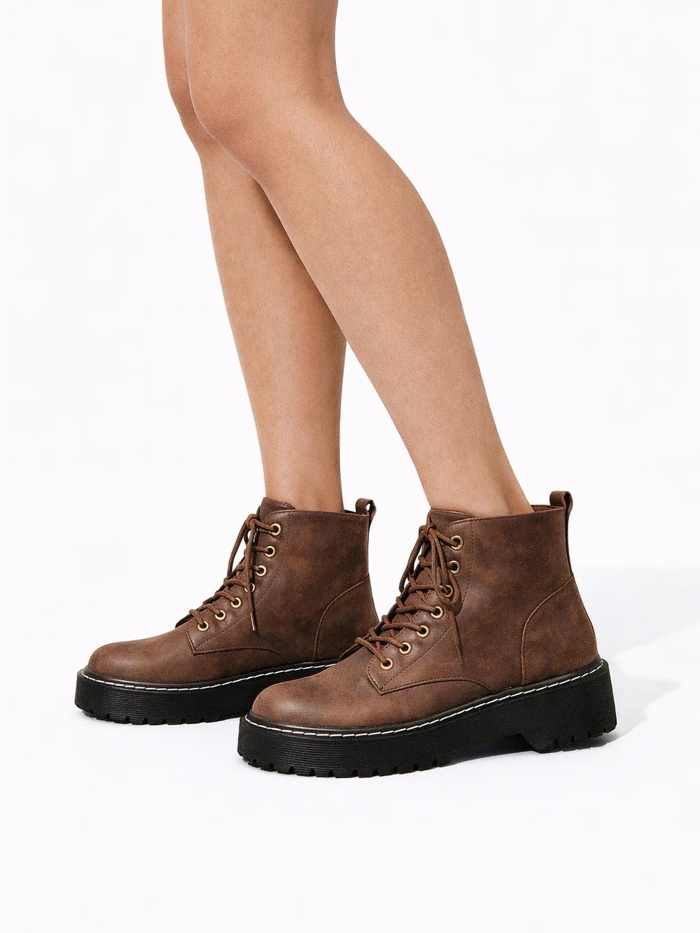 Women’s Chunky Platform Lace-Up Combat Ankle Boots - Picture 2 of 3